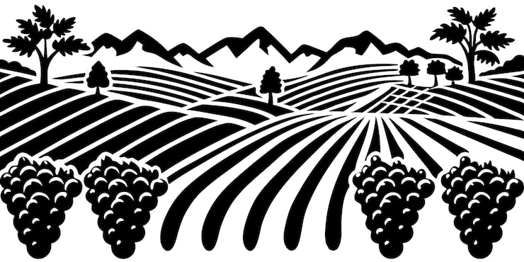 Vector imágenes impresionantes de siluetas de viñedos para sus proyectos de vino y naturaleza