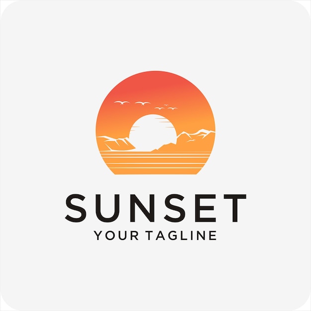 Vector imágenes del logotipo de la puesta del sol, diseño del logotipo de la playa de la puesta del sol