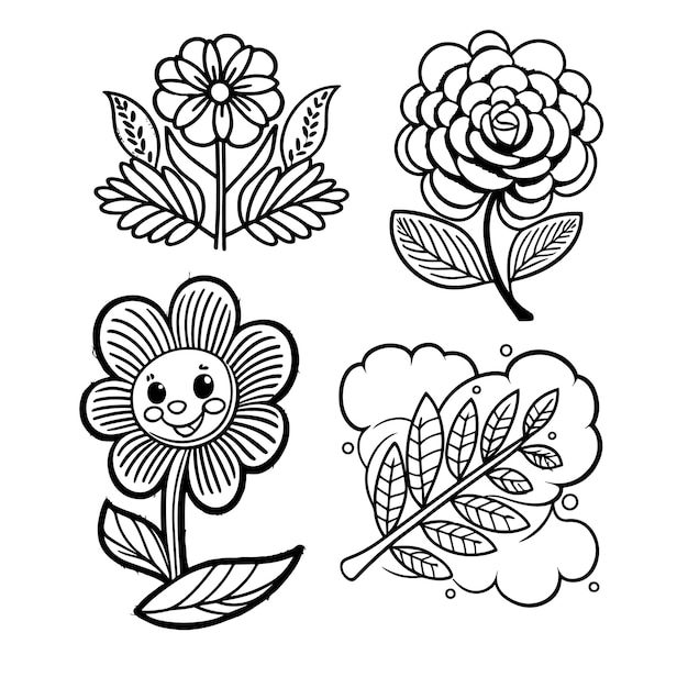Imágenes prediseñadas de dibujo de flores en blanco y negro