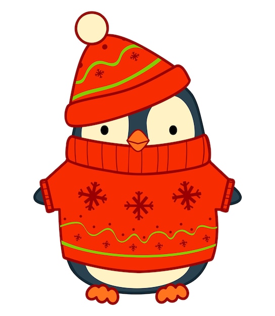 Imágenes prediseñadas de dibujos animados de Navidad. Ilustración de vector de imágenes prediseñadas de pingüino de Navidad