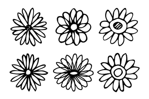 Imágenes prediseñadas de flores simples Conjunto de garabatos florales dibujados a mano Para imprimir el logotipo de decoración de diseño web