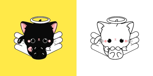 Imágenes Prediseñadas de gatito negro para colorear página e ilustración multicolor Adorable Clip Art Cat