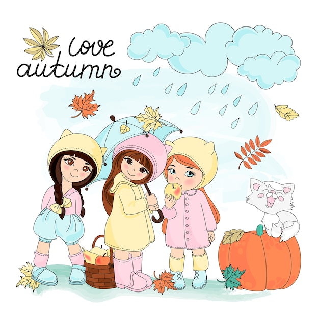Imágenes prediseñadas de otoño Vector ilustración Set Color