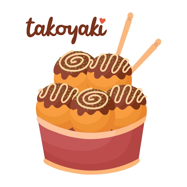 Vector imágenes prediseñadas planas de fideos. lindo takoyaki, comida callejera asiática. todos los objetos están repintados.