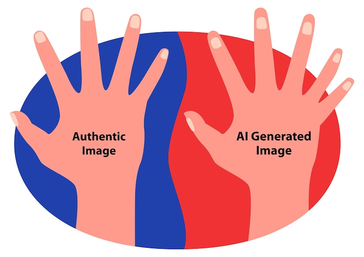 Vector imágenes prediseñadas que presentan un contraste entre la imagen original y una versión distorsionada de la ia. representan fallas tecnológicas no deseadas que conducen a una distorsión poco atractiva.