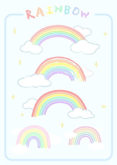 Imágenes Prediseñadas de vector de arco iris con nubes y fondo de cielo azul