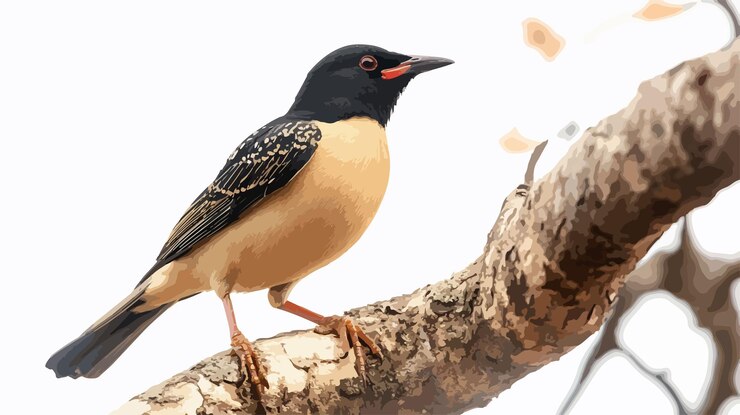 Vector imágenes en primer plano de brahminy starling encaramado en la rama de un árbol