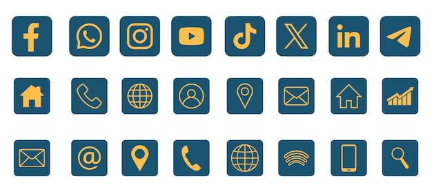 Imágenes de redes sociales y contactos descargables para el diseño de sitios web un diseño moderno de oro amarillo y azul azul