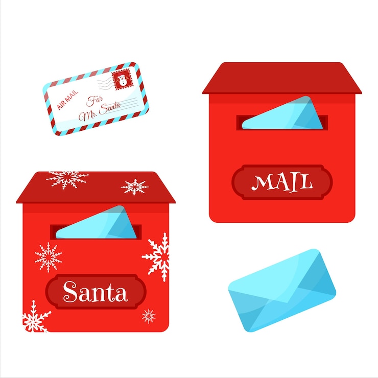 Vector imagenes separadas de buzon y cartas para santa claus