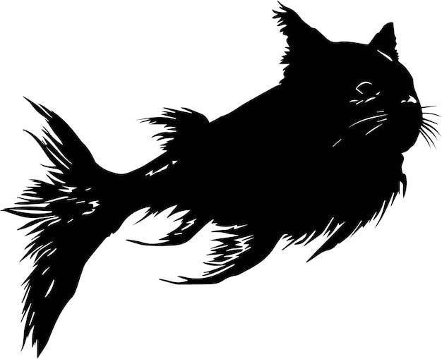 Imágenes de silueta fishcat negro y fondo blanco.