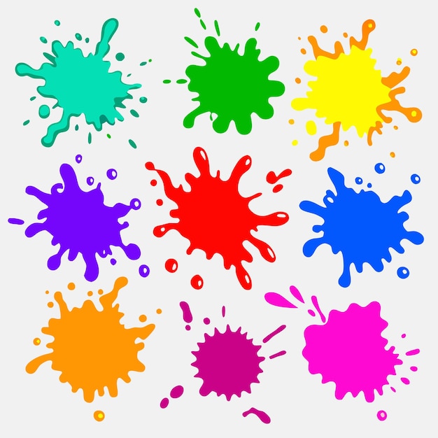 Imágenes vectoriales de gotas de tinta abstractas y manchas con manchas azul rojo púrpura amarillo verde rosa naranja manchas de tinta 15