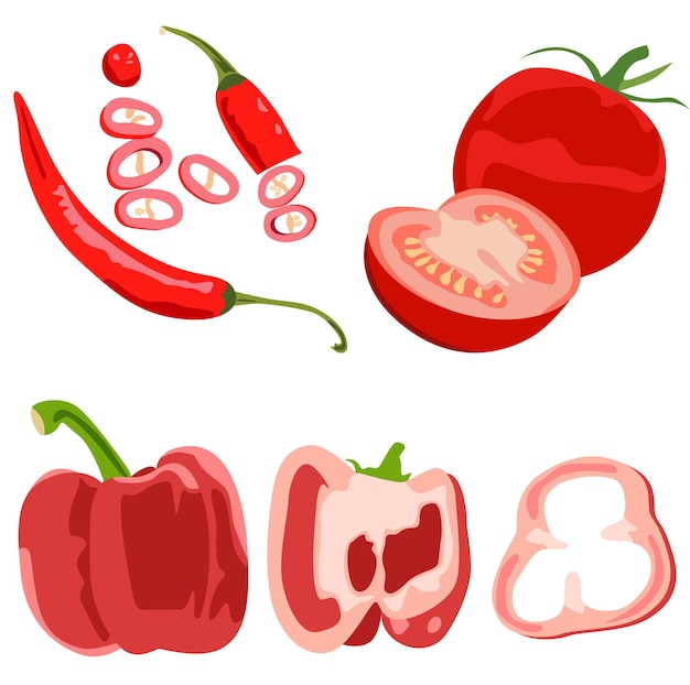 Imágenes de vegetales rojos Tomate chile pimiento Alimentos saludables Iconos de alimentos