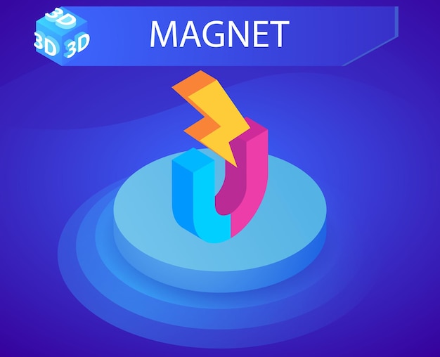 Imán diseño isométrico icono Vector web ilustración 3d colorido concepto