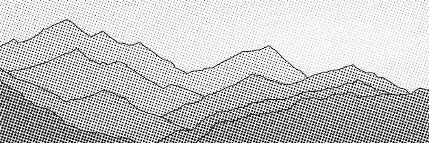 Imitación de un paisaje de montaña tonos de banner de punto de desvanecimiento de fondo de puntos de semitono de vector gris