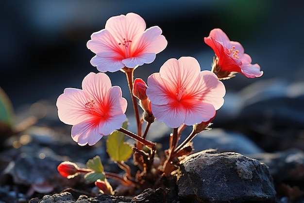 Vector impatiens de nueva guinea rosado con gotas de agua en las hojas