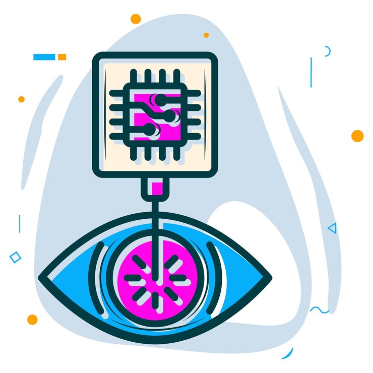 Vector implante bioelectrónico o concepto de ojo biónico prótesis visual de retina con diseño vectorial artificial