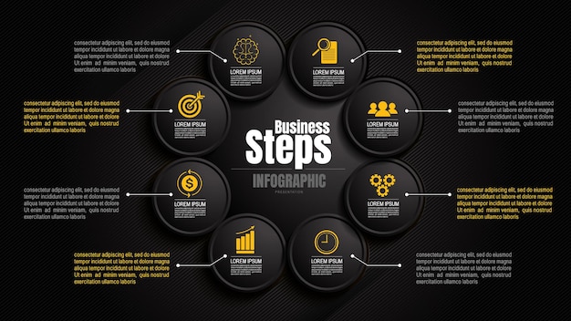 Implementar plantillas de infografías negras para presentaciones