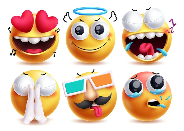 Implorando emoji personajes vectoriales conjunto emoji clip art personaje como ángel y adulto con amarillo