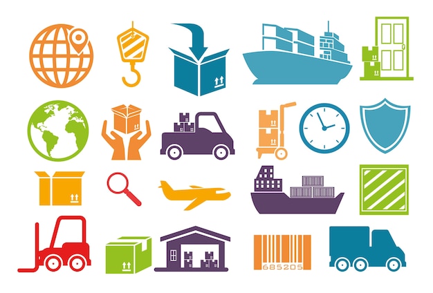 Vector importación envío gratis set iconos