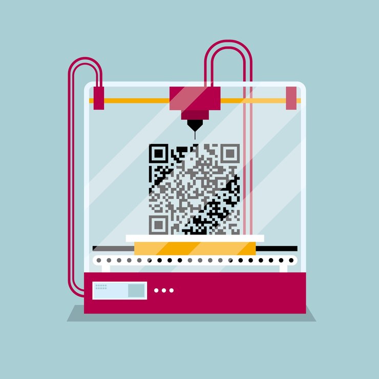Vector impresión 3d de un símbolo de código qr, el concepto de creación rápida de prototipos. diseño de concepto abstracto.