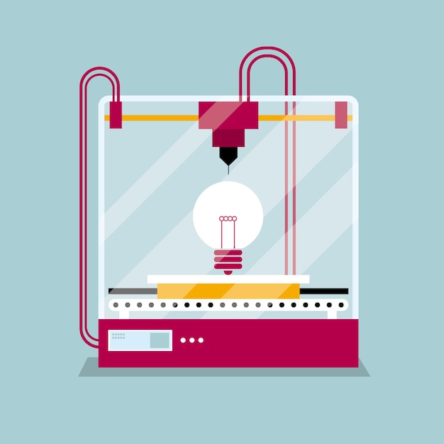 Impresión 3D de un símbolo de lámpara, el concepto de moldear una forma.