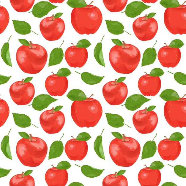 Impresión de acuarela de verano vectorial con manzanas y hojas Patrón de textura transparente