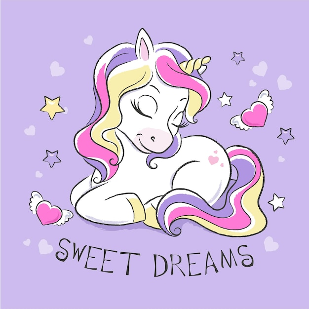 Impresión de animales para ropa y telas Unicornio lindo de moda Personaje de dibujos animados púrpura violeta