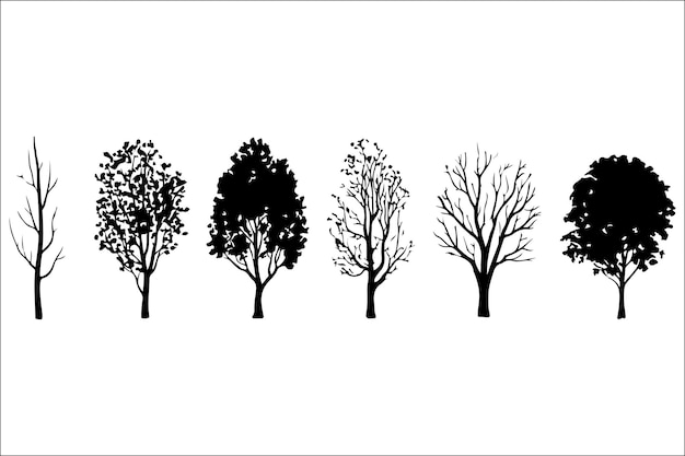 Impresión de árbol en blanco y negro Conjunto de arte mural minimalista de la naturaleza con fondo blanco