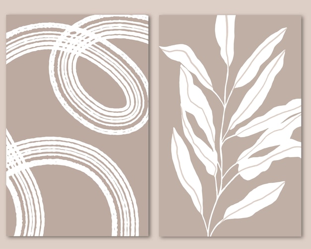 Impresión de arte arte floral Decoración de pared abstracta Formas y hojas de Boho