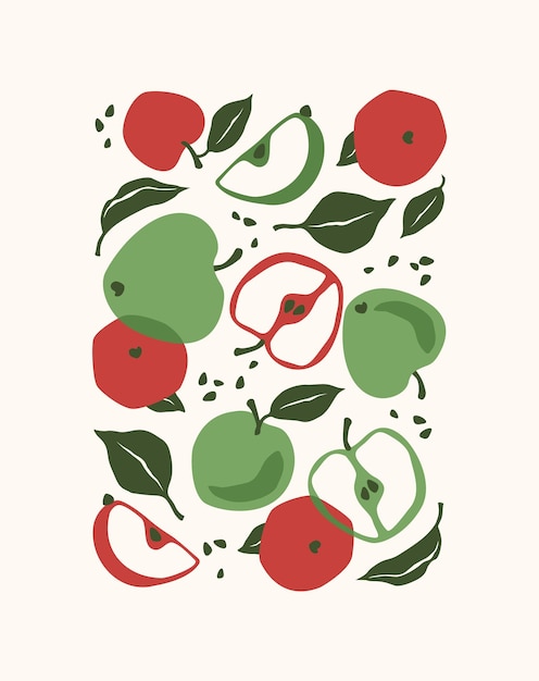 Impresión de arte contemporáneo Manzanas abstractas Diseño moderno para carteles, tarjetas, cubiertas, camisetas y más