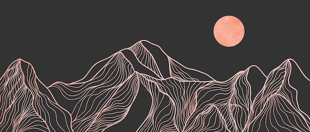 Impresión de arte de línea moderna minimalista creativa. Paisajes de fondos estéticos contemporáneos abstractos. con Montaña, desierto, mar, horizonte, ola