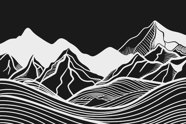 Vector impresión de arte de línea moderna minimalista montaña abstracta paisaje de fondo estético contemporáneo