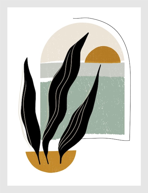 Impresión de arte moderno de mediados de siglo Galería de arte imprimible de pared Decoración interior de estilo boho vectorial