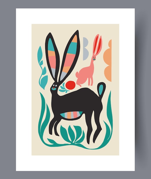 Impresión de arte de pared de conejo artístico de liebre animal