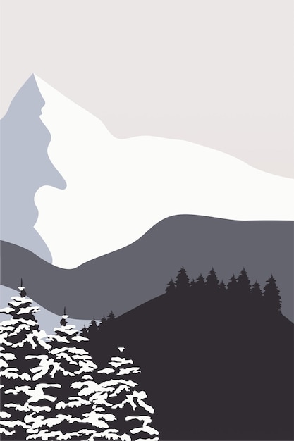 Vector impresión de arte de pared de paisaje de invierno, póster de decoración de pared de invierno, póster de decoración de arte de la pared de montañas nevadas imprimibles