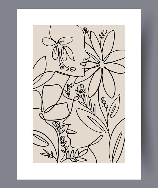 Impresión de arte de pared de tracería ecológica de flores abstractas