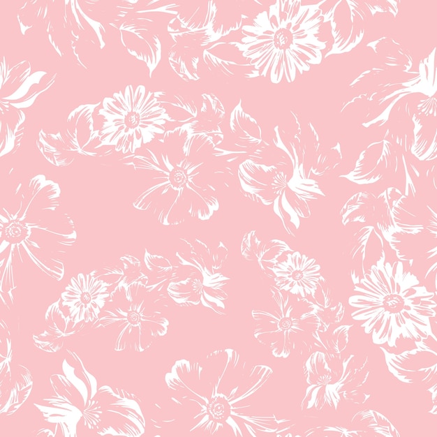 impresión artística en línea de una ramita con brotes de margarita en flor en fondo rosa para diseño o patrón textil