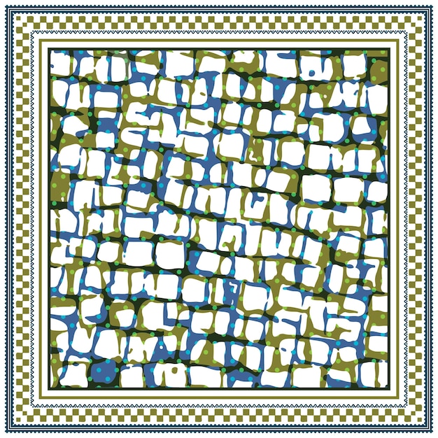 Impresión de bufanda geométrica abstracta cuadrada con hermoso borde con combinación de colores de textura