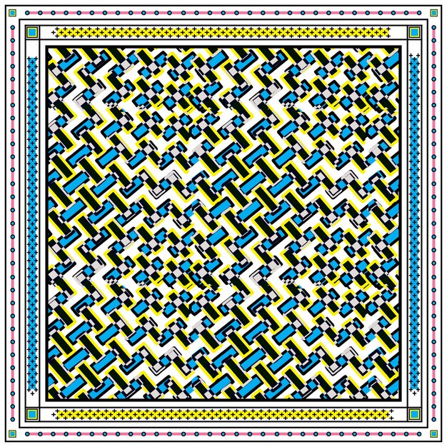 Impresión de bufanda de hermosa forma geométrica cuadrada con combinaciones de colores vibrantes formato de archivo vectorial