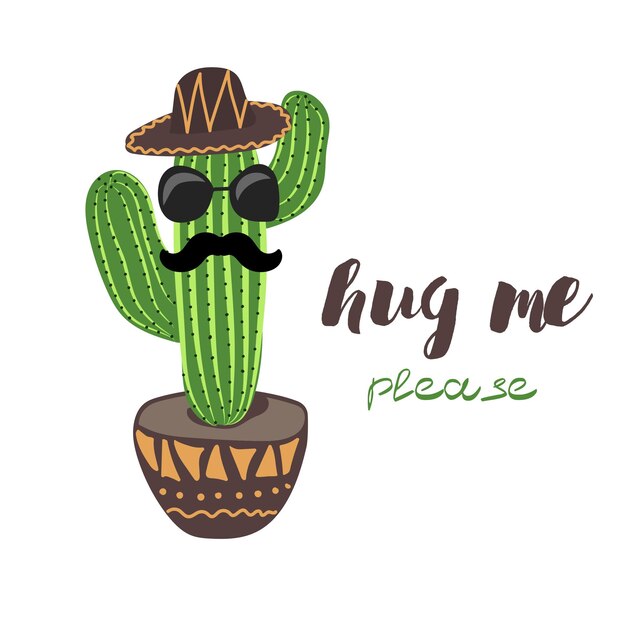 Impresión de cactus con texto de abrazo en estilo garabato