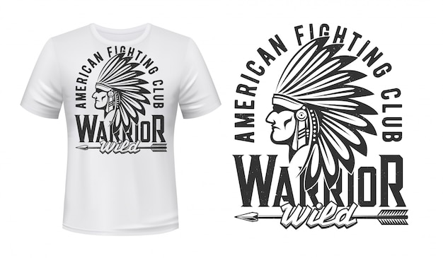 Impresión de camiseta de guerrero indio, club de lucha