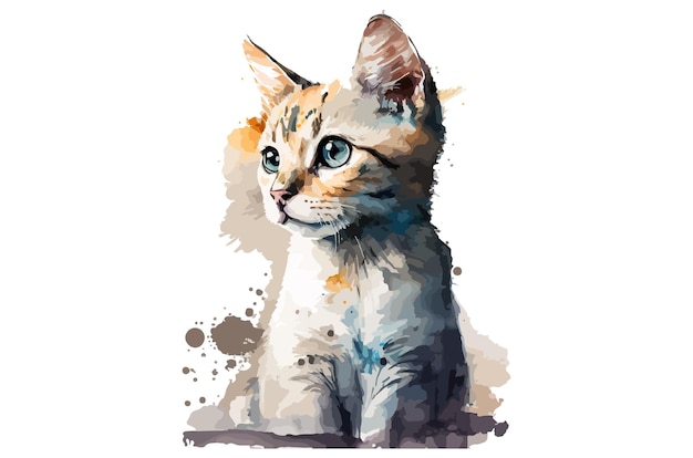 impresión de camiseta de ilustración de vector de gato acuarela