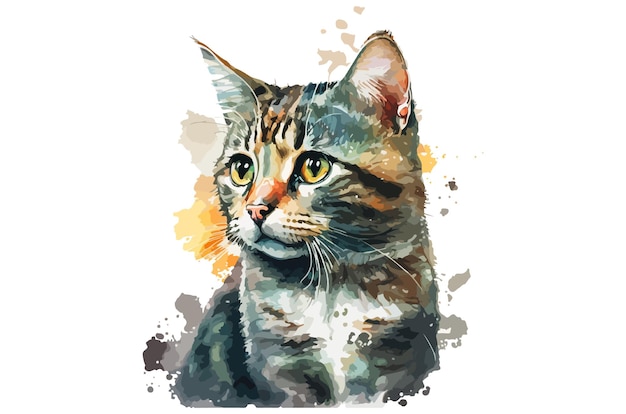 impresión de camiseta de ilustración de vector de gato acuarela