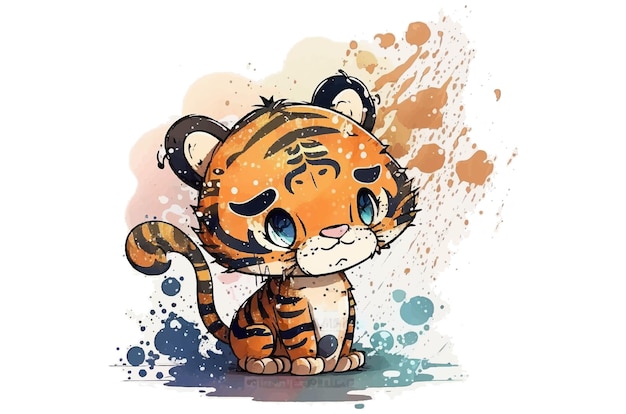 impresión de camiseta de ilustración de vector de tigre acuarela