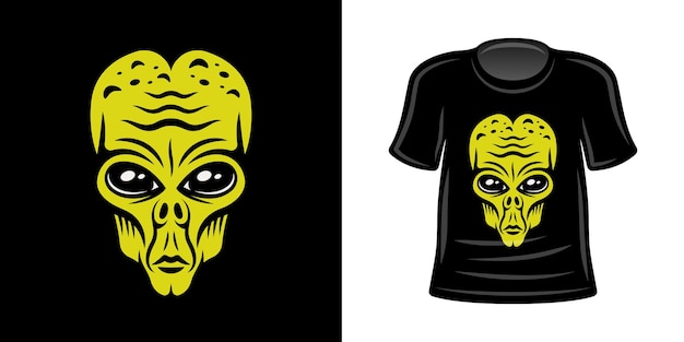 Vector impresión de camiseta con plantilla de diseño de ropa de vector de cabeza alienígena verde