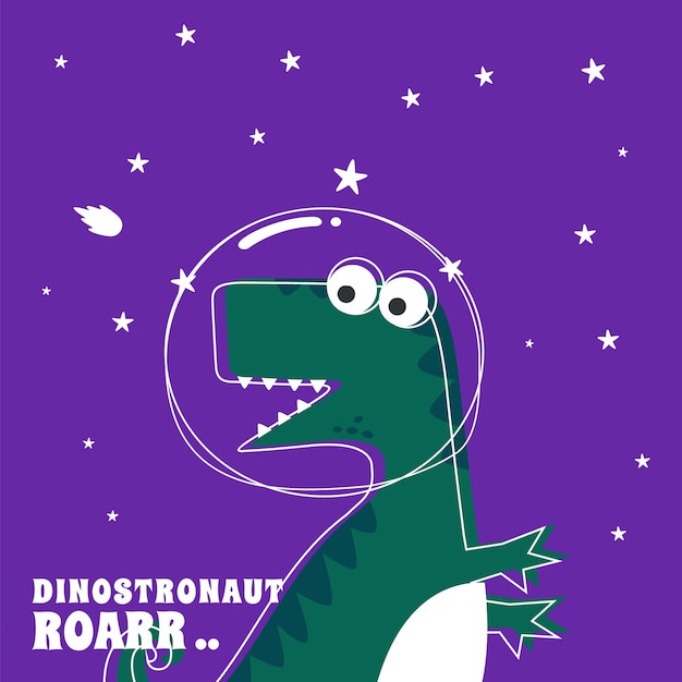 Impresión de camiseta con tema espacial de dinosaurio astronauta lindo para niños