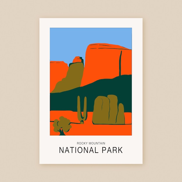 Impresión del cartel retro del viaje minimalista del parque nacional