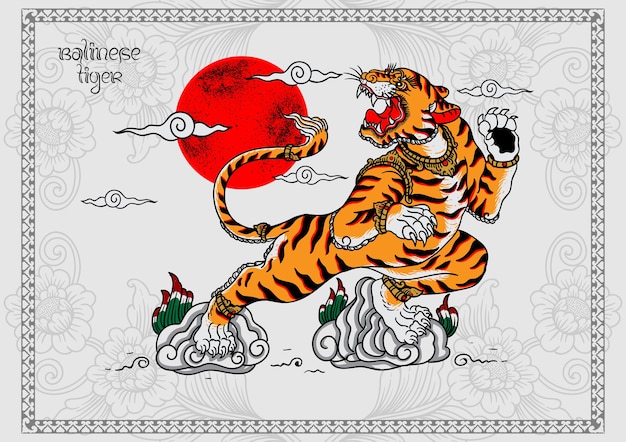 Impresión del cartel del tatuaje del tigre balinés