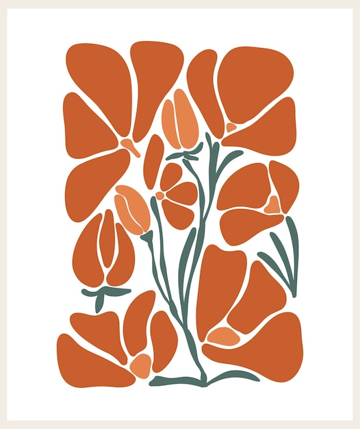 Impresión de carteles del mercado de flores Conjunto de arte de pared botánico abstracto de moda con diseño floral en colores tierra Moderno ingenuo groovy funky decoraciones interiores pinturas Vector arte ilustración