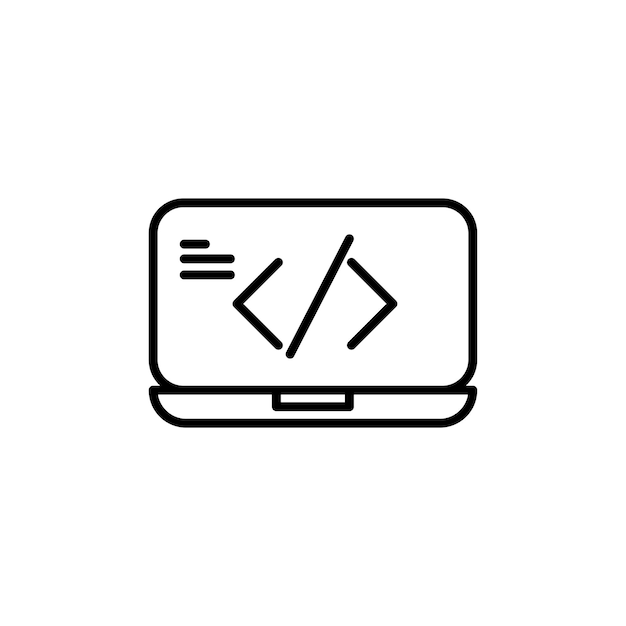 Impresión de código de icono conjunto de software de computadora programa de guión símbolo vectorial web signo html en negro relleno y estilo delineado